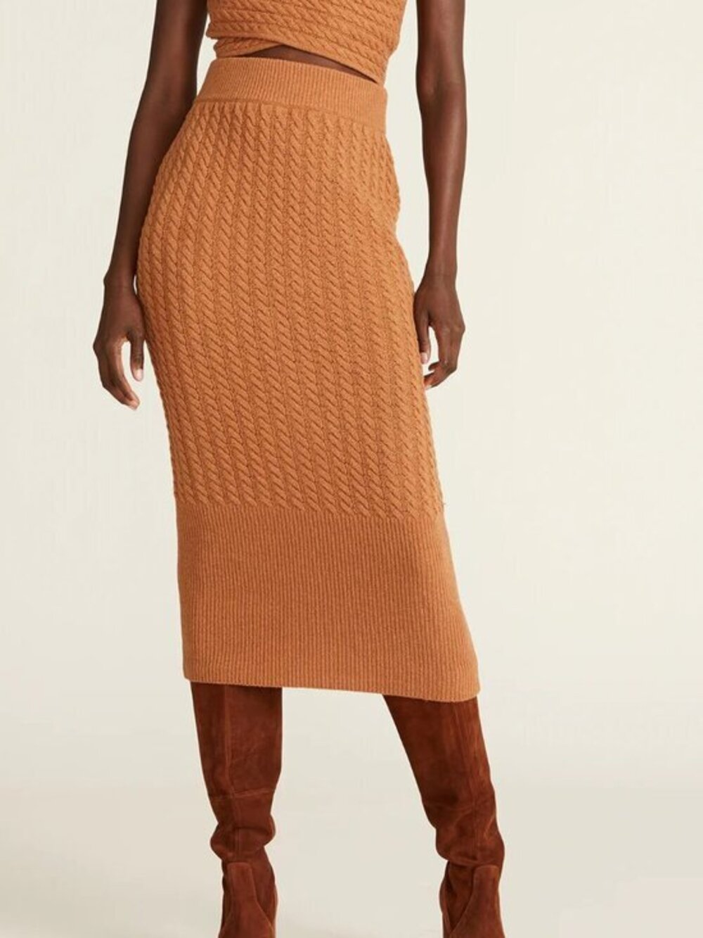 Amur Renata Tube Knit Sweater Wool Skirt in Pecan Brown Size M